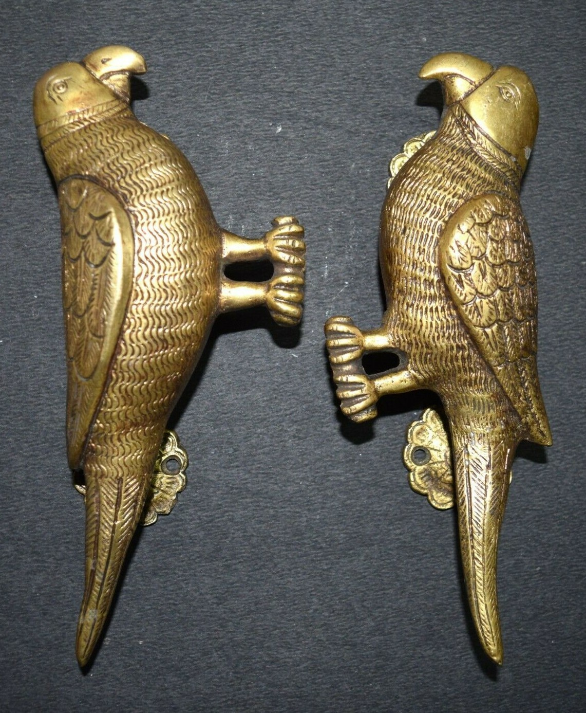 Brass Parrot Door Pull Set Love Bird Couple With Flower Style Base Handle EK258