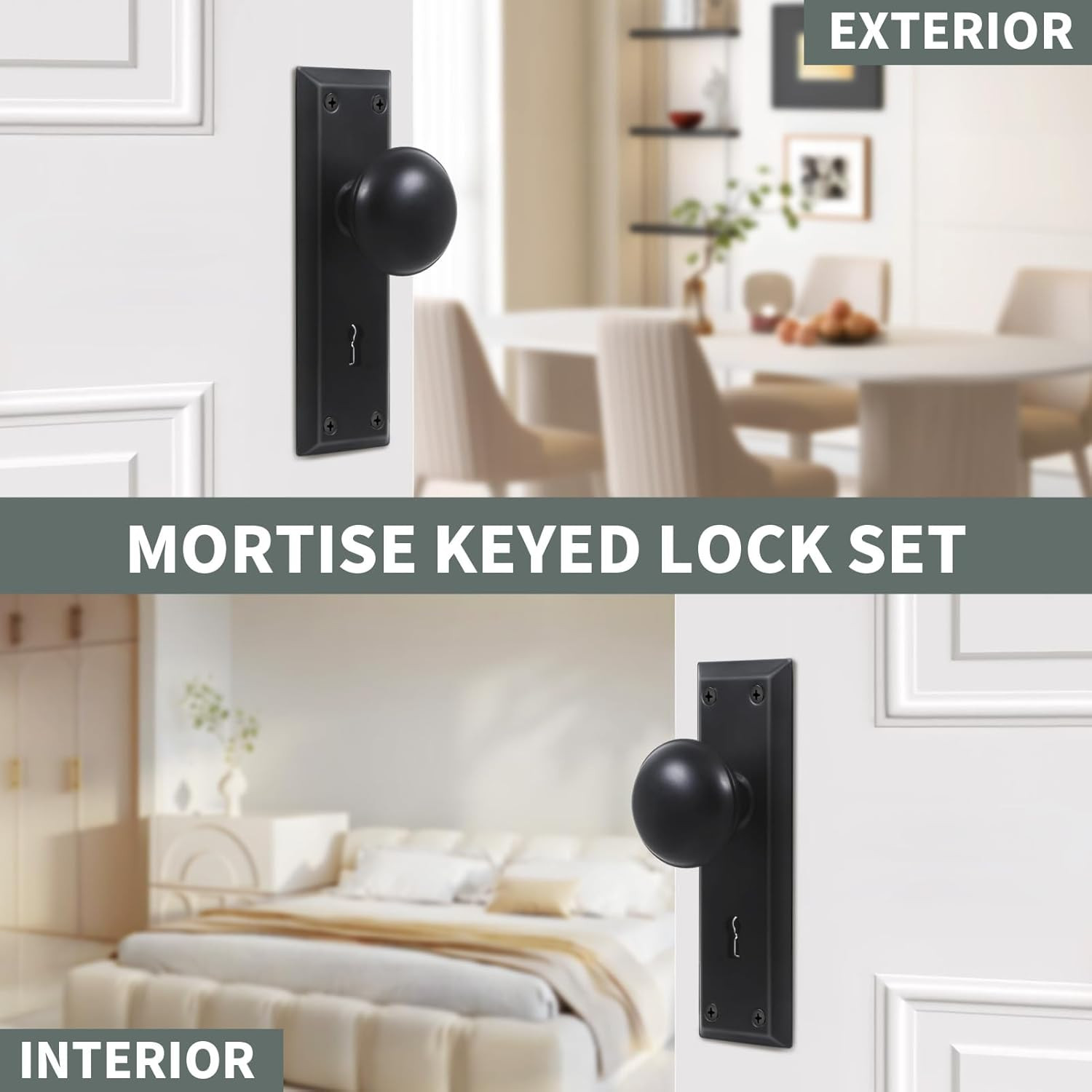 Mortise Lock Set for Interior Door, Vintage Old Door Knobs with Lock and Skeleto