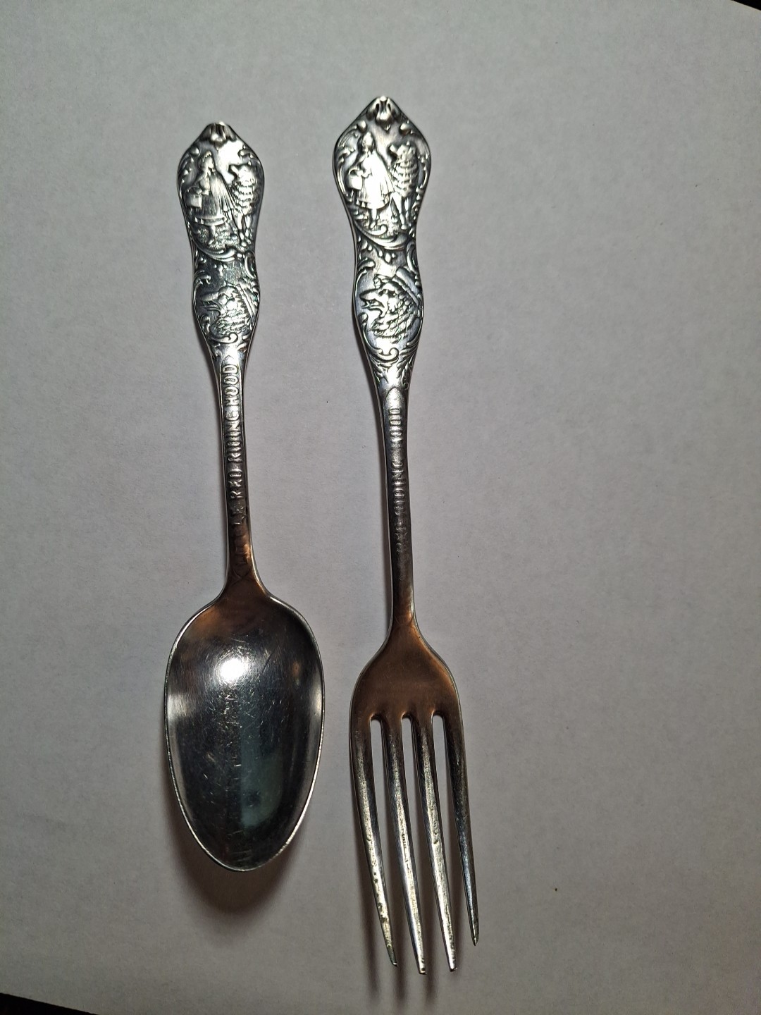 Antique Little Red Riding Hood Triple Plate Child Feeding Set Spoon And Fork