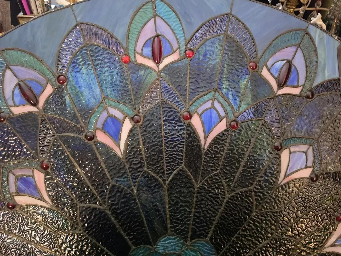 Antique Unique Handmade Peacock Stained Glass 20″ Tall Fireplace Front