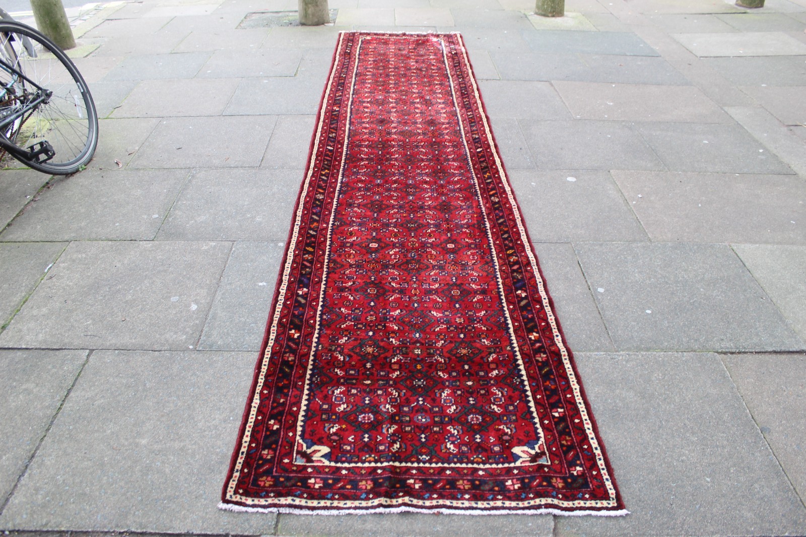 Vintage Hand Made Traditional Oriental Wool Red Narrow Long Runner 390x86cm