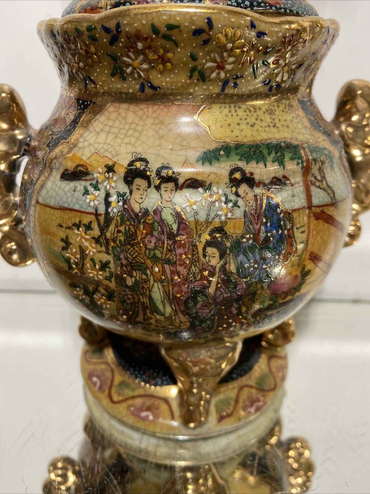 Vintage Royal SATSUMA Footed Pedestal Vase URN Ornate Footed Japanese