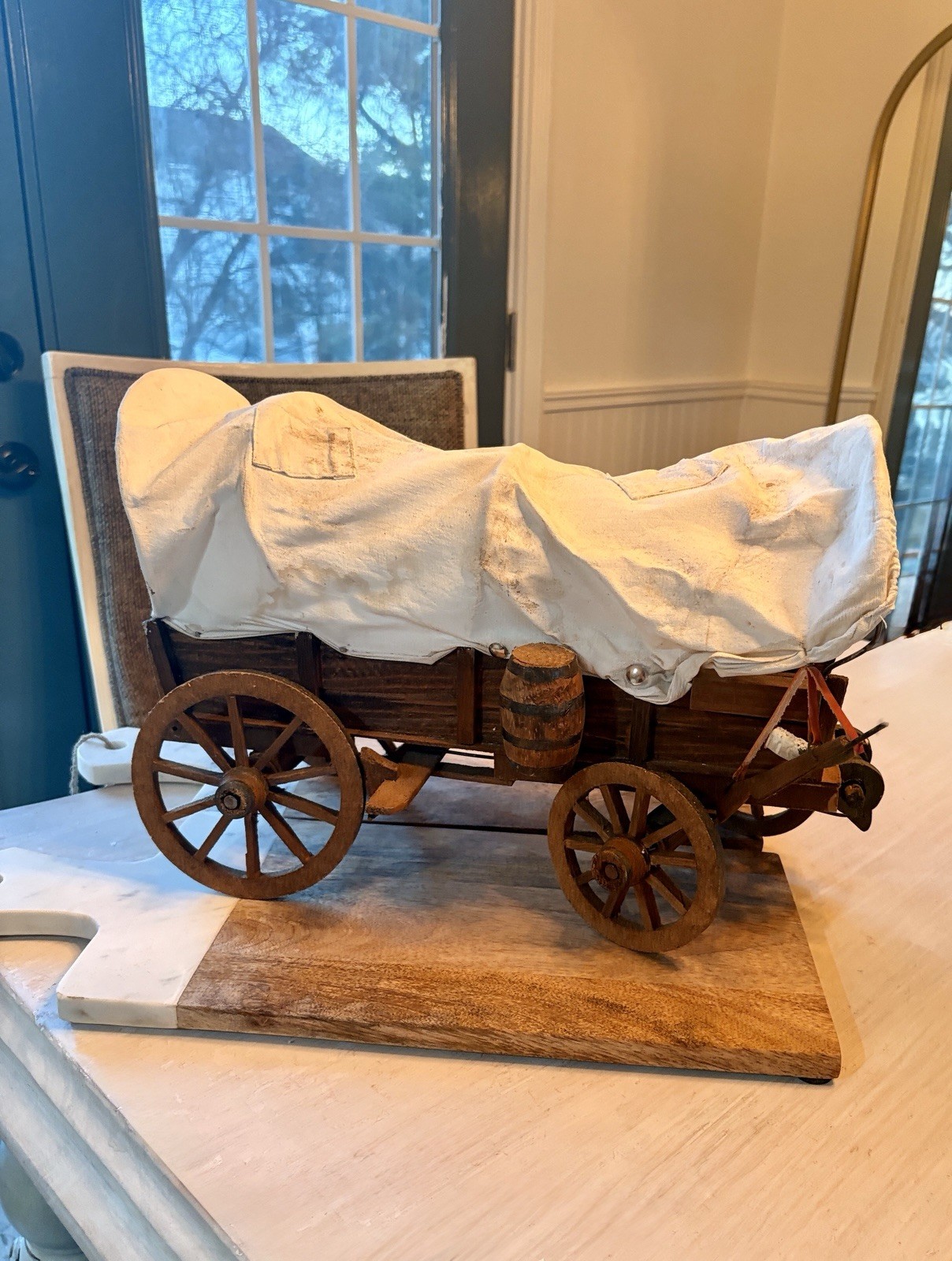Antique/Vtg Handcrafted Covered Wagon Model Prairie Schooner Wood #95