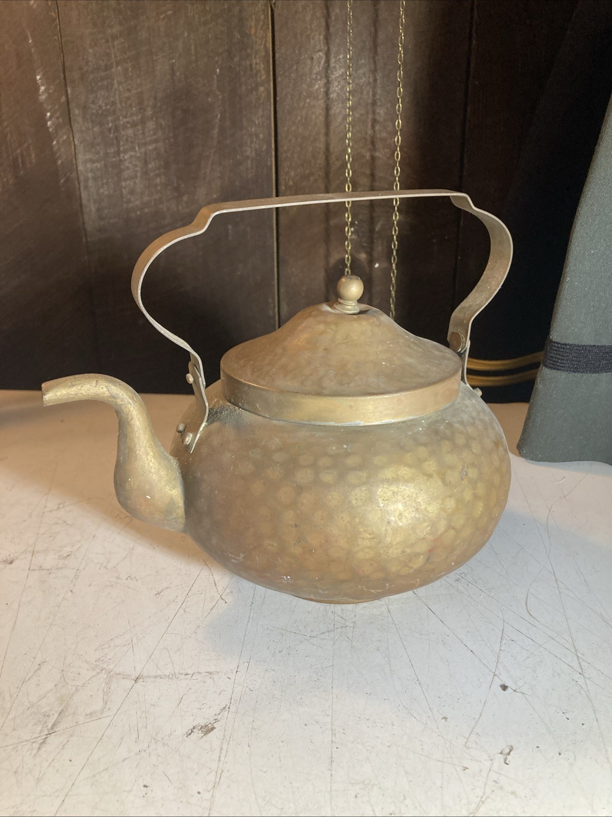 Antique Hand Hammered Brass Kettle Tea Pot Home Decoration Primitive