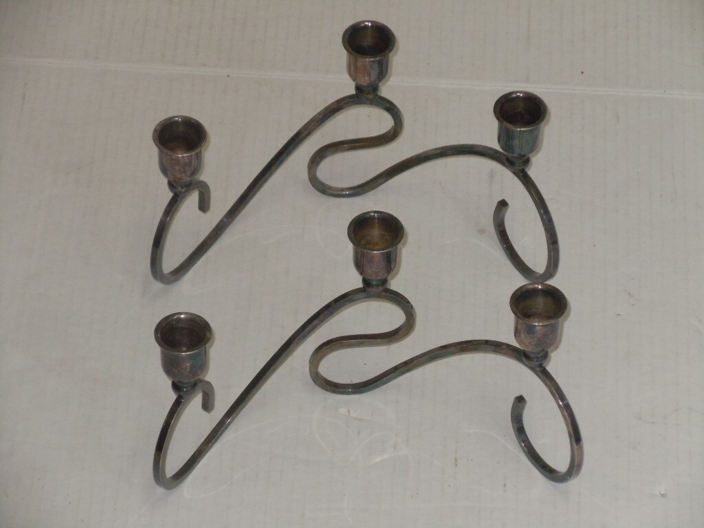 VINTAGE FISHER K208 MCM SILVER PLATE CANDLE CANDLESTICK HOLDERS VERY NICE