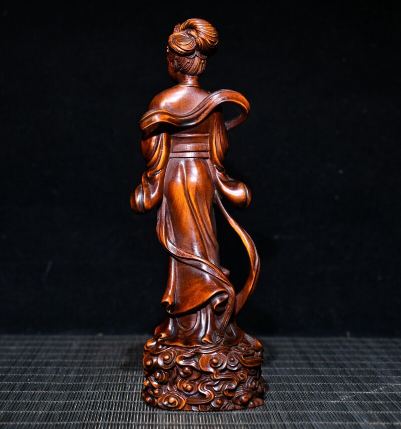 Chinese Antique Wood Hand Carved Boxwood Classical Beautiful Woman Statue 1027