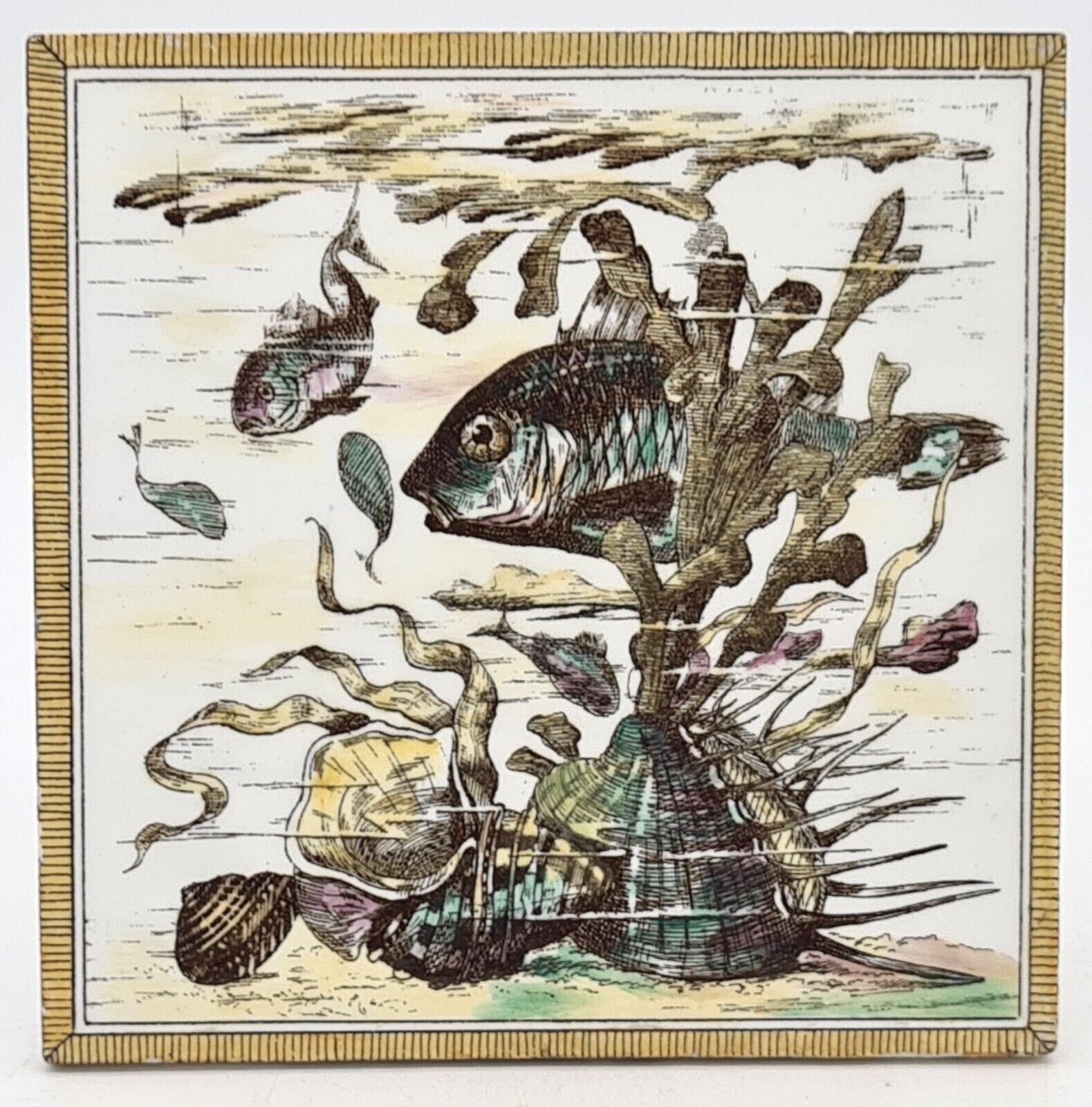 Antique Minton Hollins & Co Tile Fish Design C1880 AE4