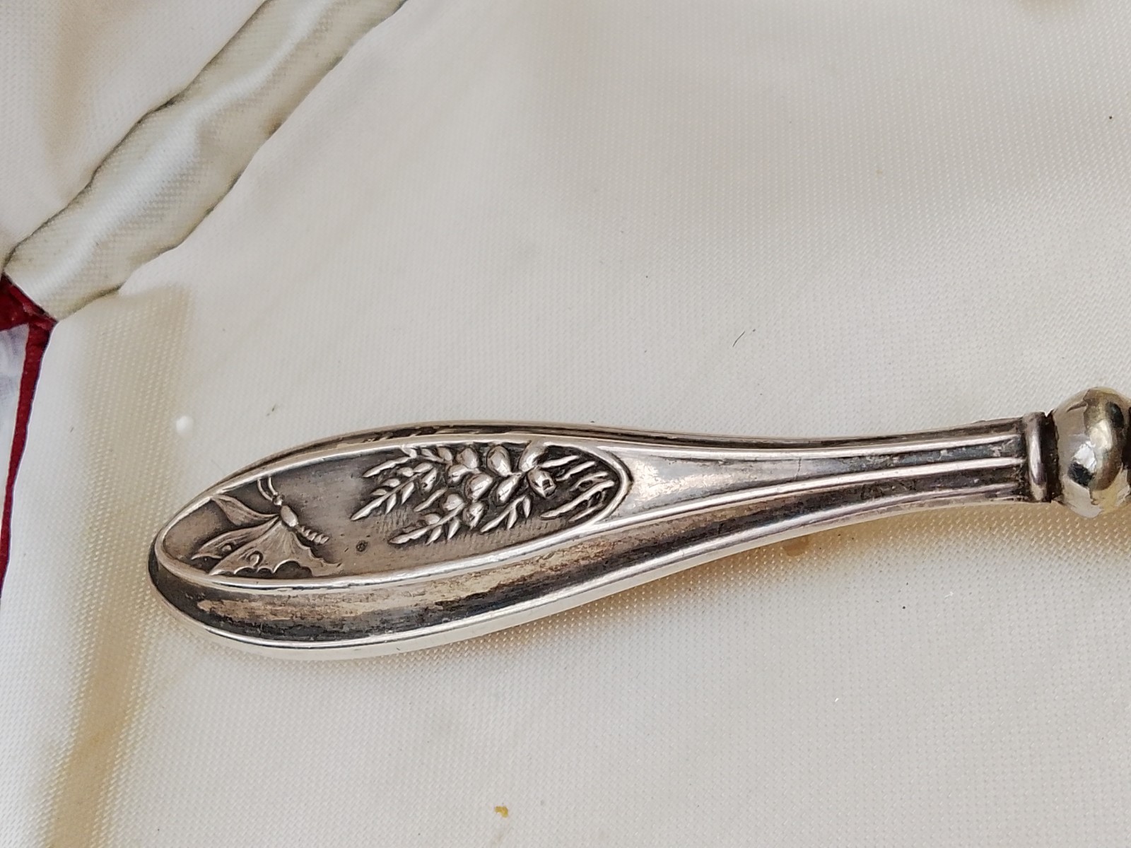 Art Nouveau 1909 Birmingham Silver Handled Steel Shoe Horn Butterfly Flowers