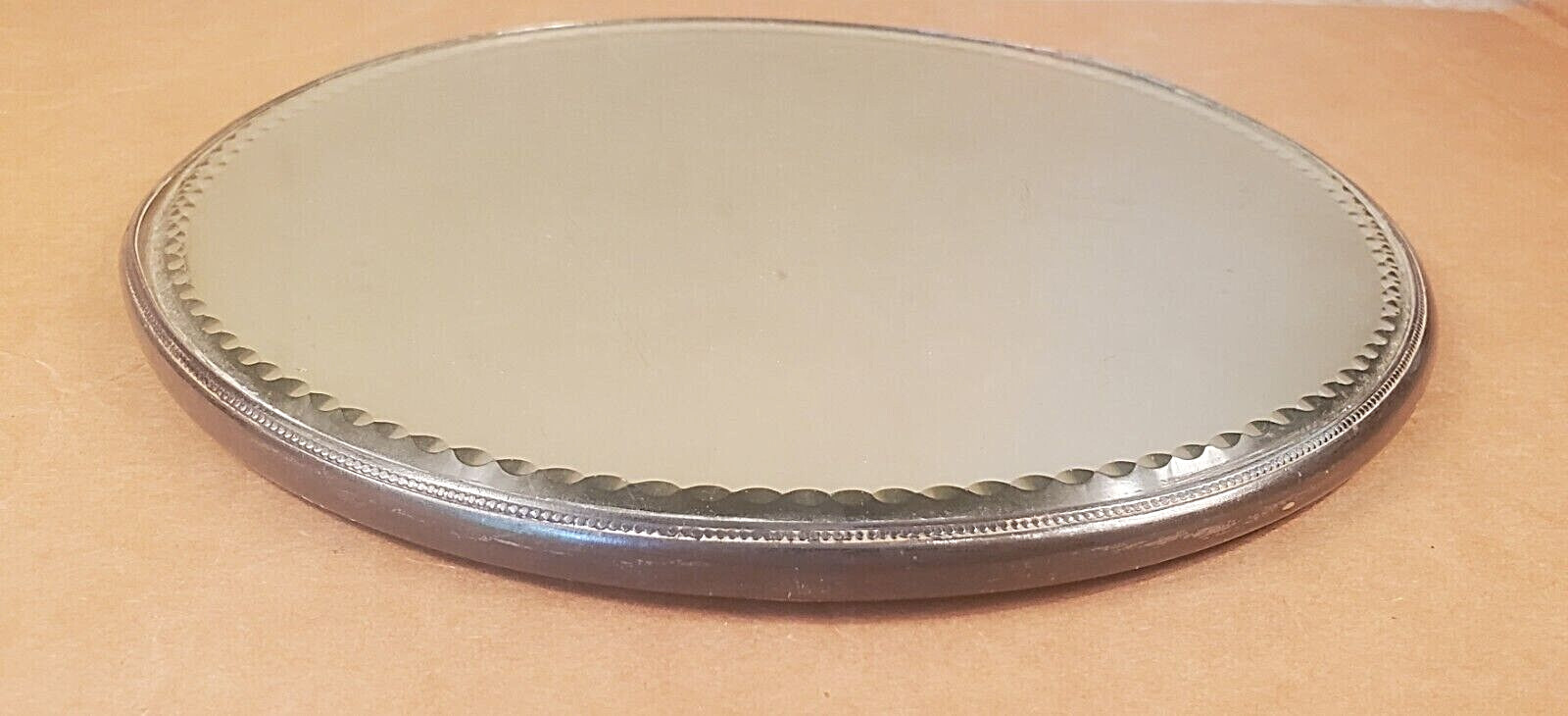 mirror plateau bevelved cut glass E.S. CO SILVER PLATE Victorian vanity tray