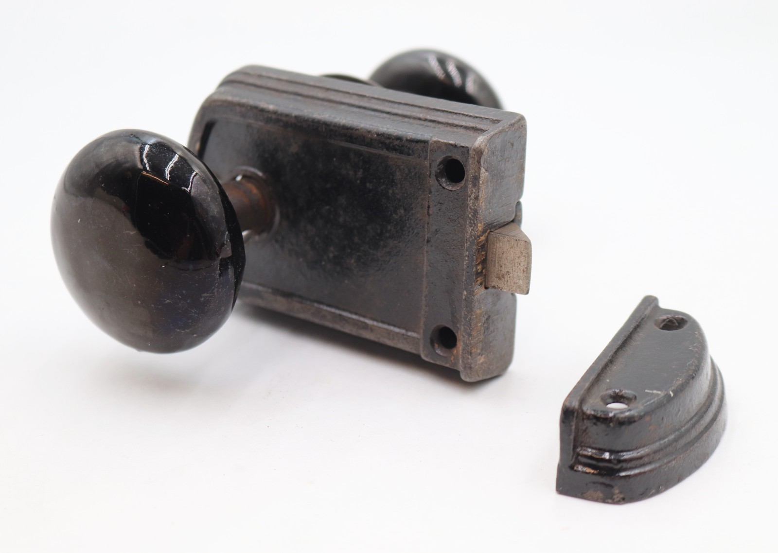Antique Black Ceramic Door Knob & Rim Lock Set