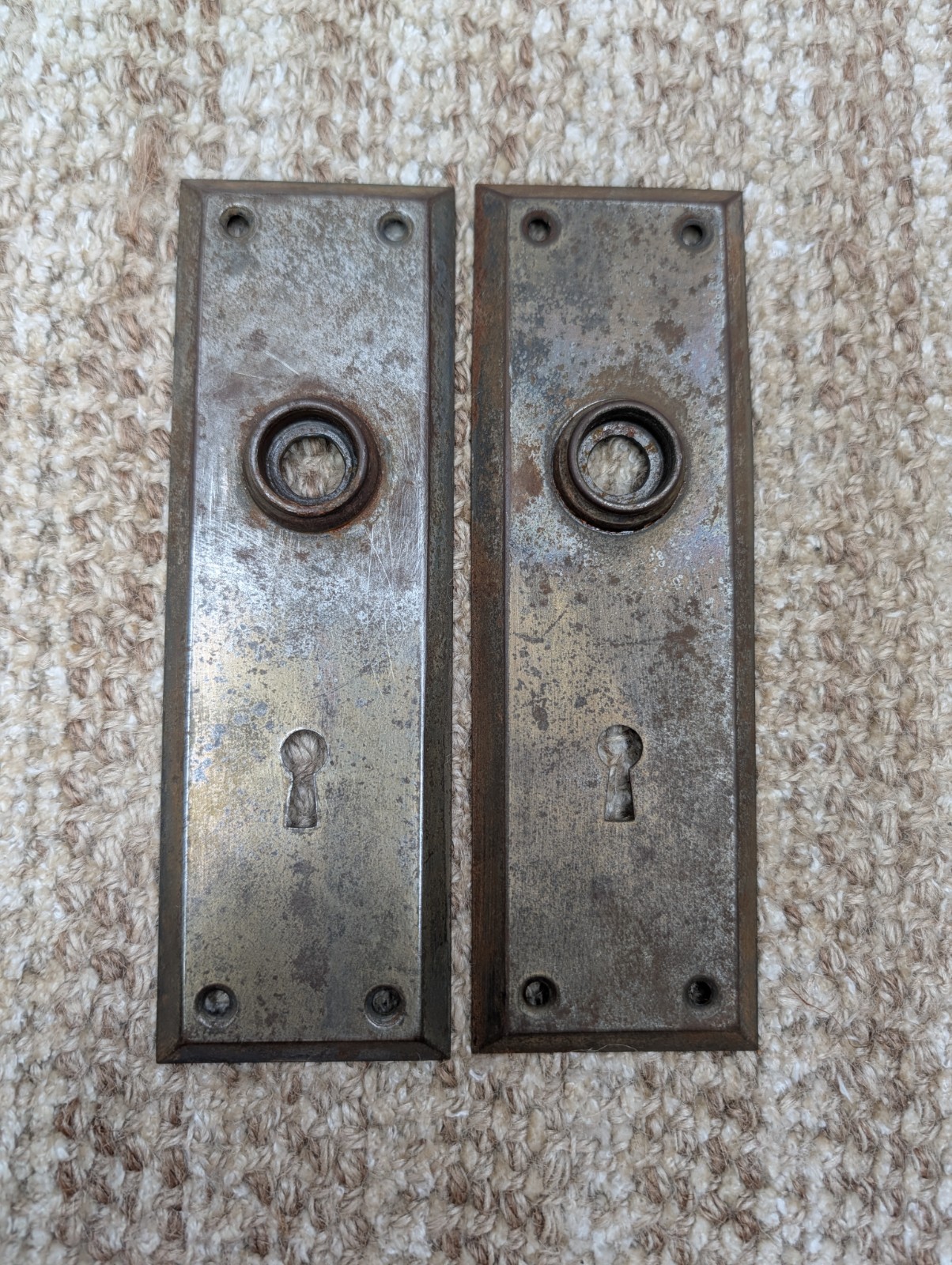 Pair 2 1/4″ x 7″ Antique Stamped Steel Door Knob Plates