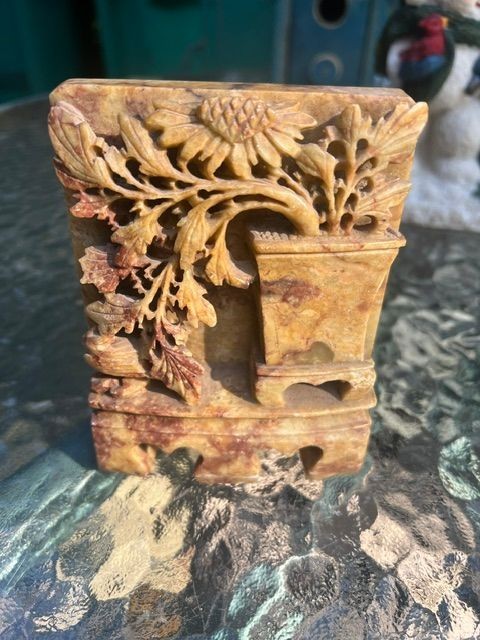 Vintage Carved Chinese Soap Stone Statue, 19-20th Century, Soapstone-#C65