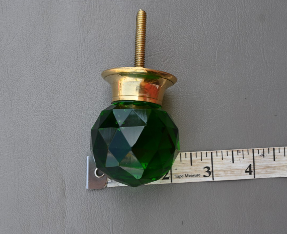 Vtg sea green round cut glass door drawer knob handle pull 2″ 2PC