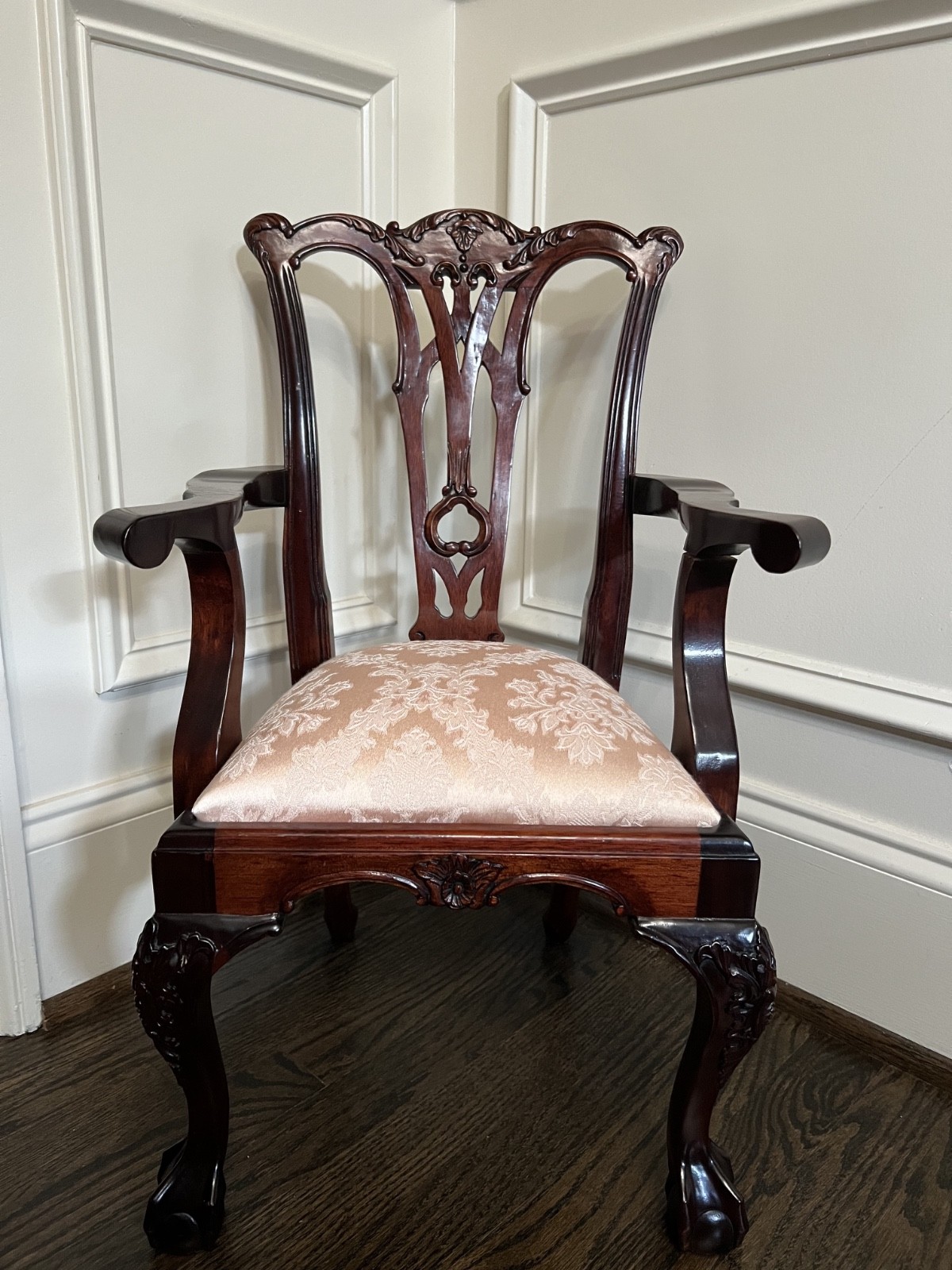 Antique Victorian-style Child’s Mahogany wooden Arm Chair-Carved