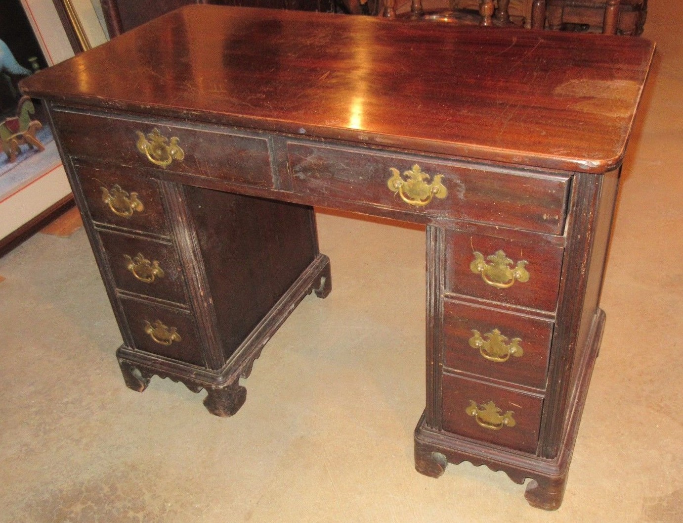 1940’s Vintage MAHAGONY PEDESTAL DESK by MADDOX TABLE CO