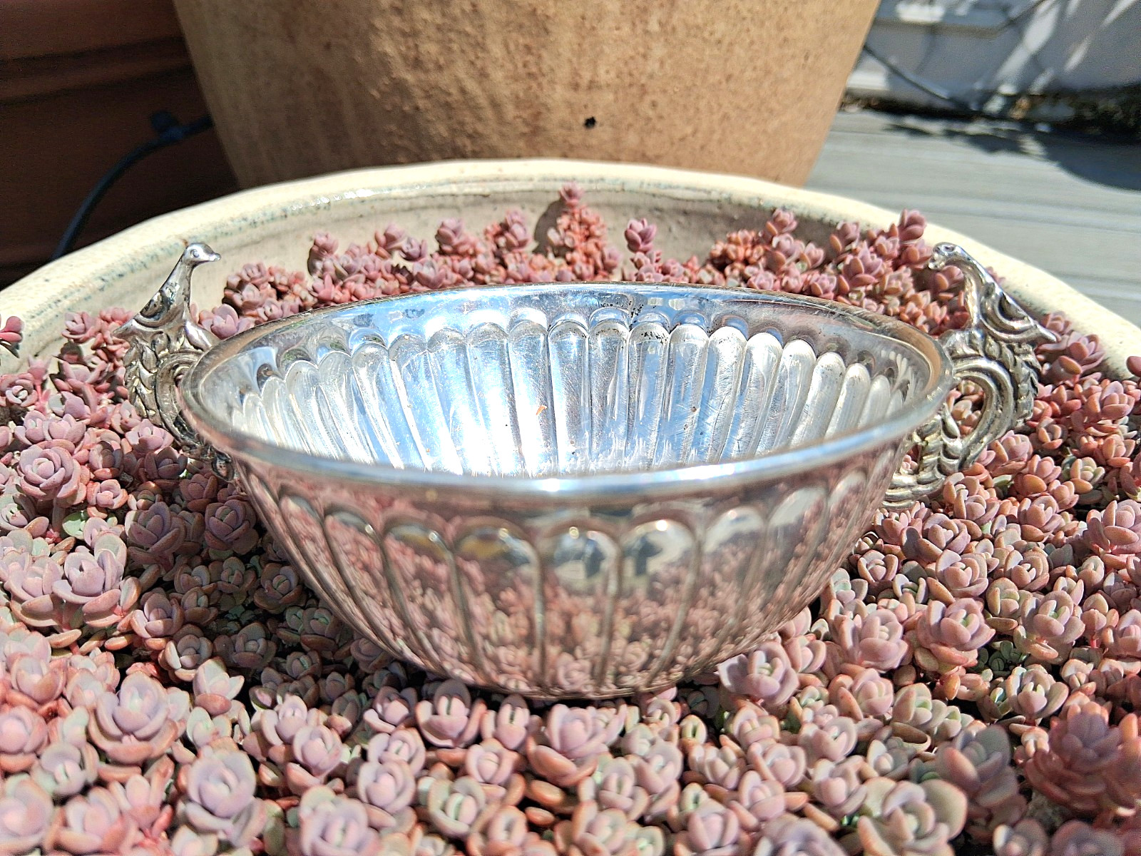 Tane Mexican Sterling Silver Double Bird Handle 5″ Bowl Ring Trinket Dish 115G