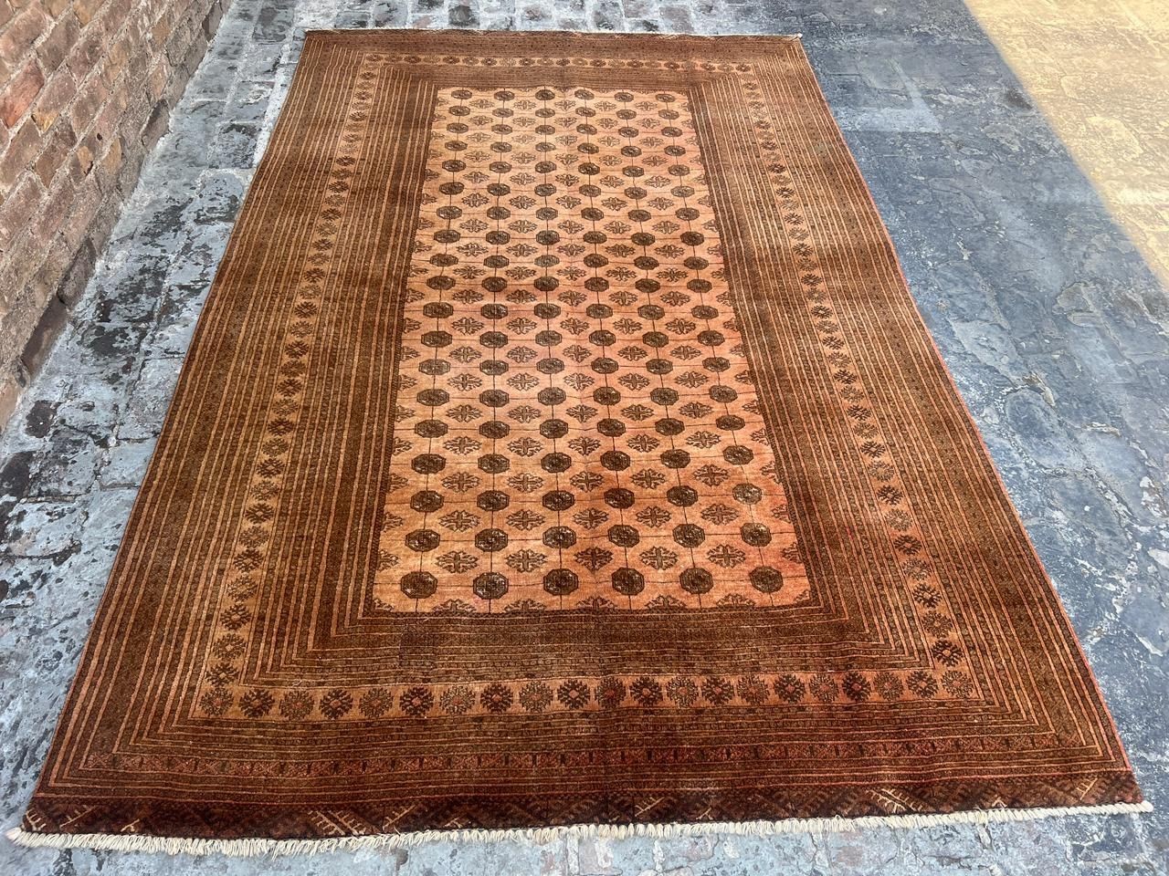 6’2×9’5 ft Antique Afghan Turkmen Bukhara Hand-Knotted Geometric Wool Area Rug