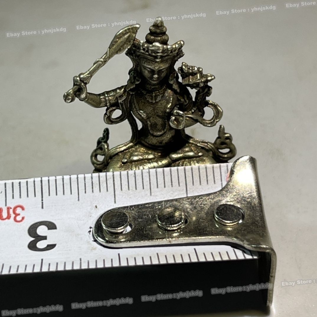 Solid Silver Manjushri Statue – Tibetan Buddhist Wisdom Deity Home Altar 1.38”