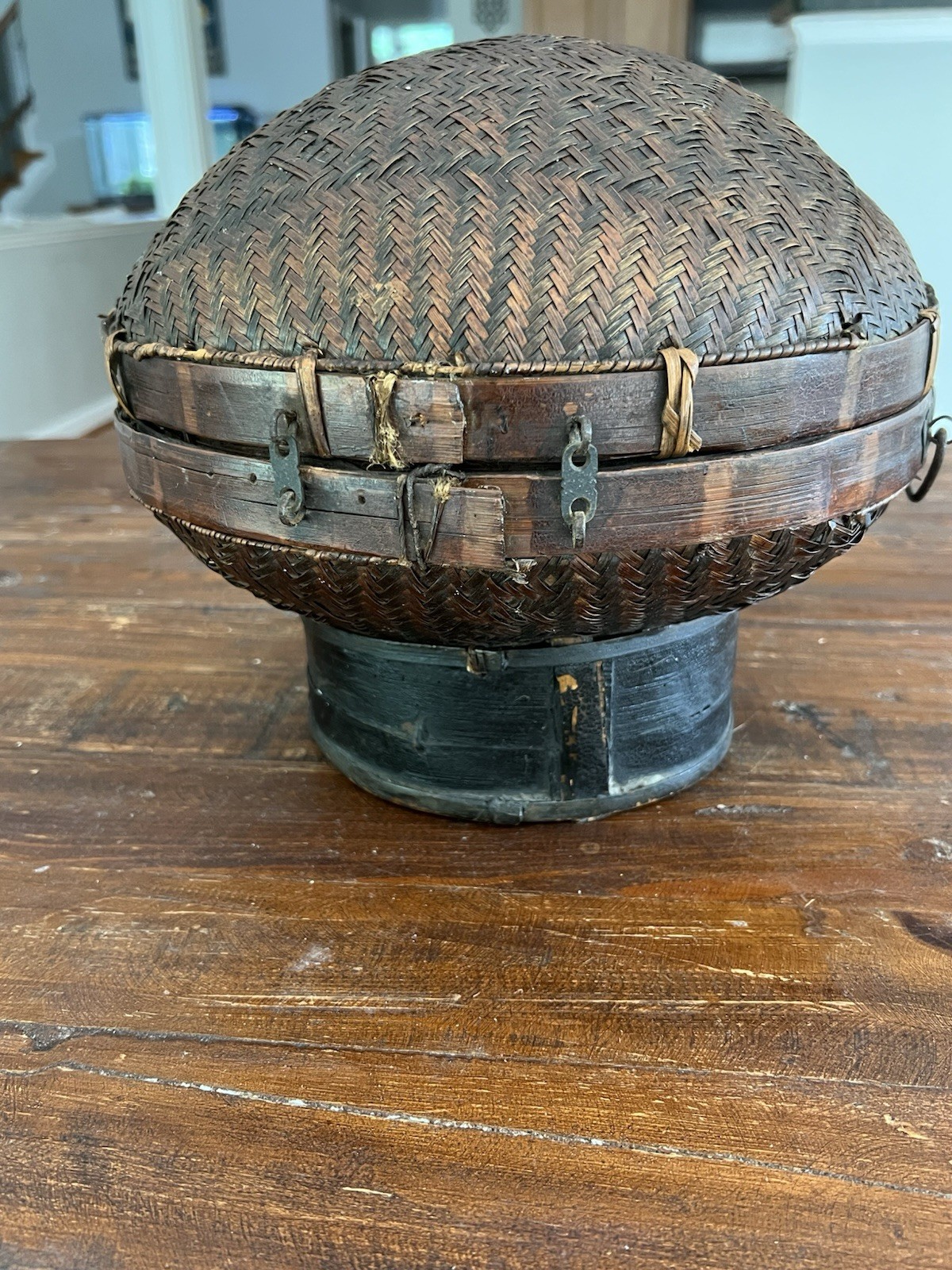 Antique Chinese Wedding Ceremonial Bamboo Woven Hat Box – Circa 1870