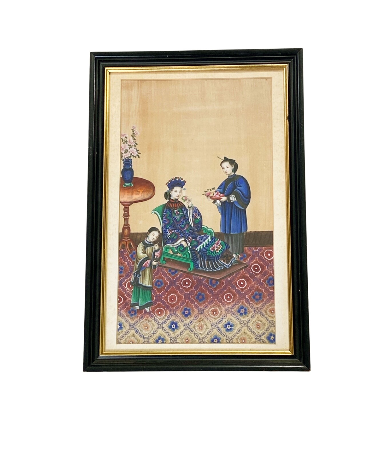 #6025 Early 19th Chinese Export Pith Painting 16.75″ H Framed