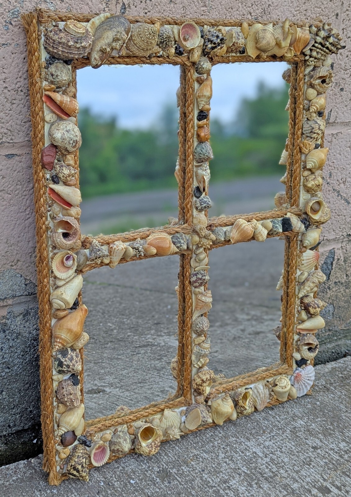 Vintage Handmade Seashell Ocean Beach Wall Nautical Accent Bed Bath Mirror Glass