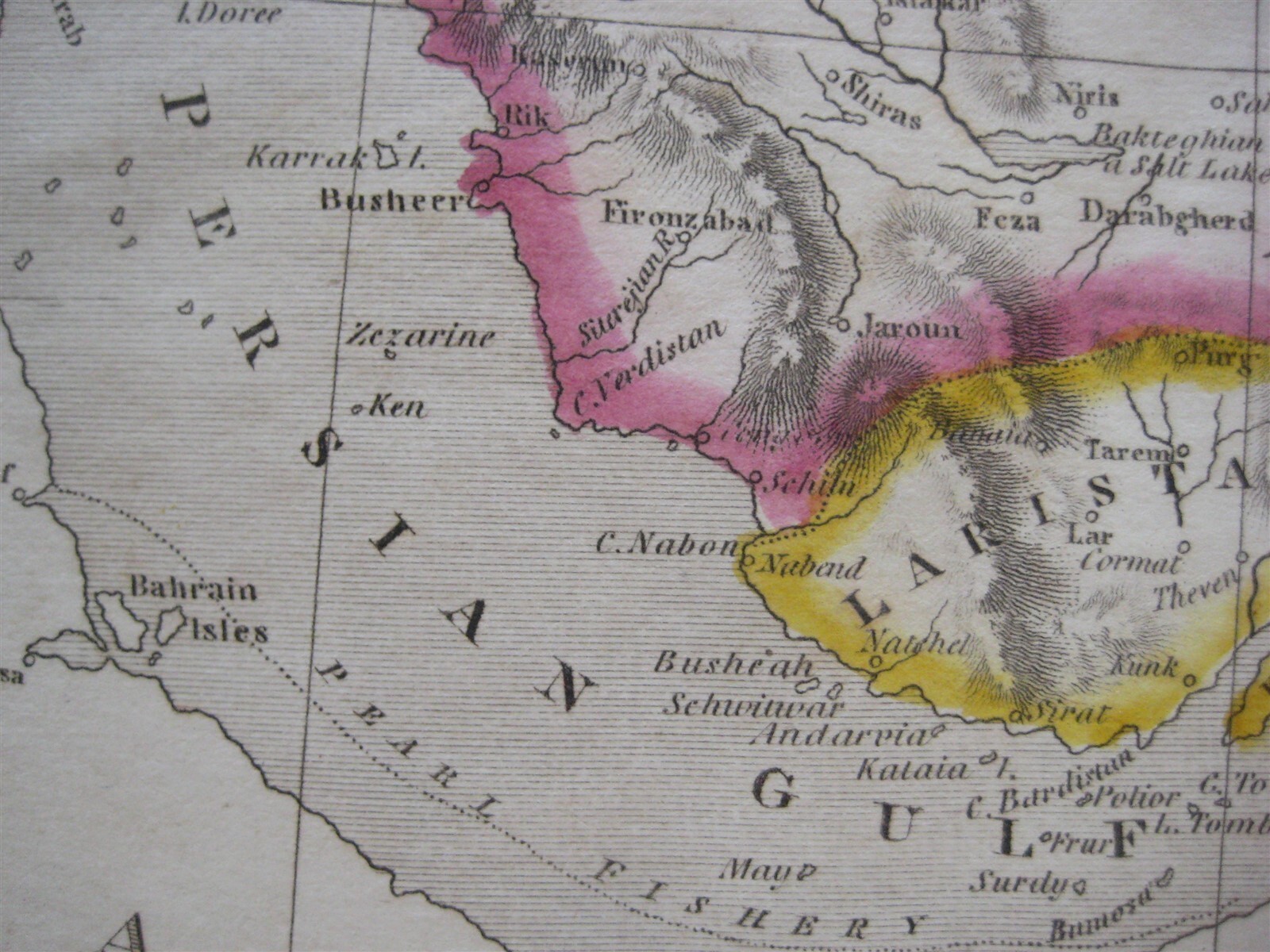 Original Hand-Colored 1824 Tanner Map PERSIA Tehran Mashhad Isfahan Shiraz Ahvaz