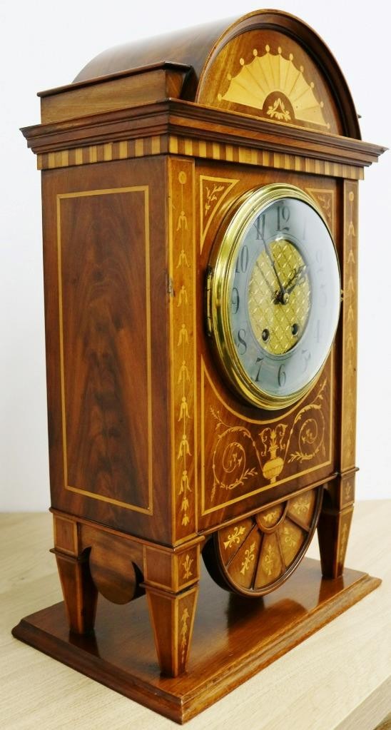 Rare Antique French 8 Day Inlaid Marquetry Mahogany Bracket Clock & Wall Bracket