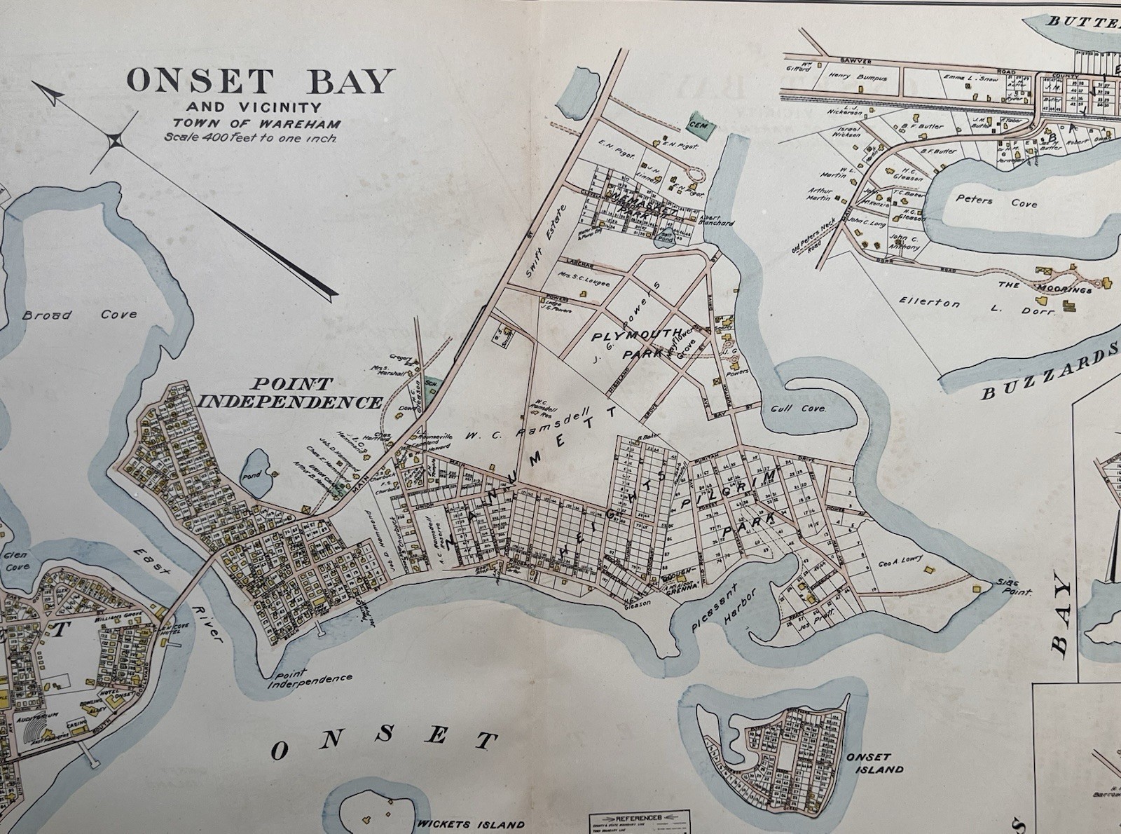 Original 1903 Map Onset Bay,Point Independence,Shell Mud Cove,Island,MA Mass,Old