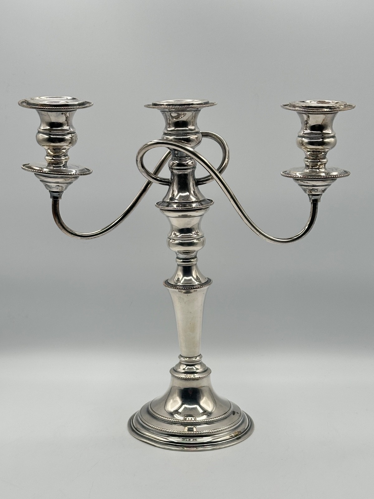 Vintage English Silver on Copper 3 Arm Candelabra Candle Holder 11.5″ Elegant
