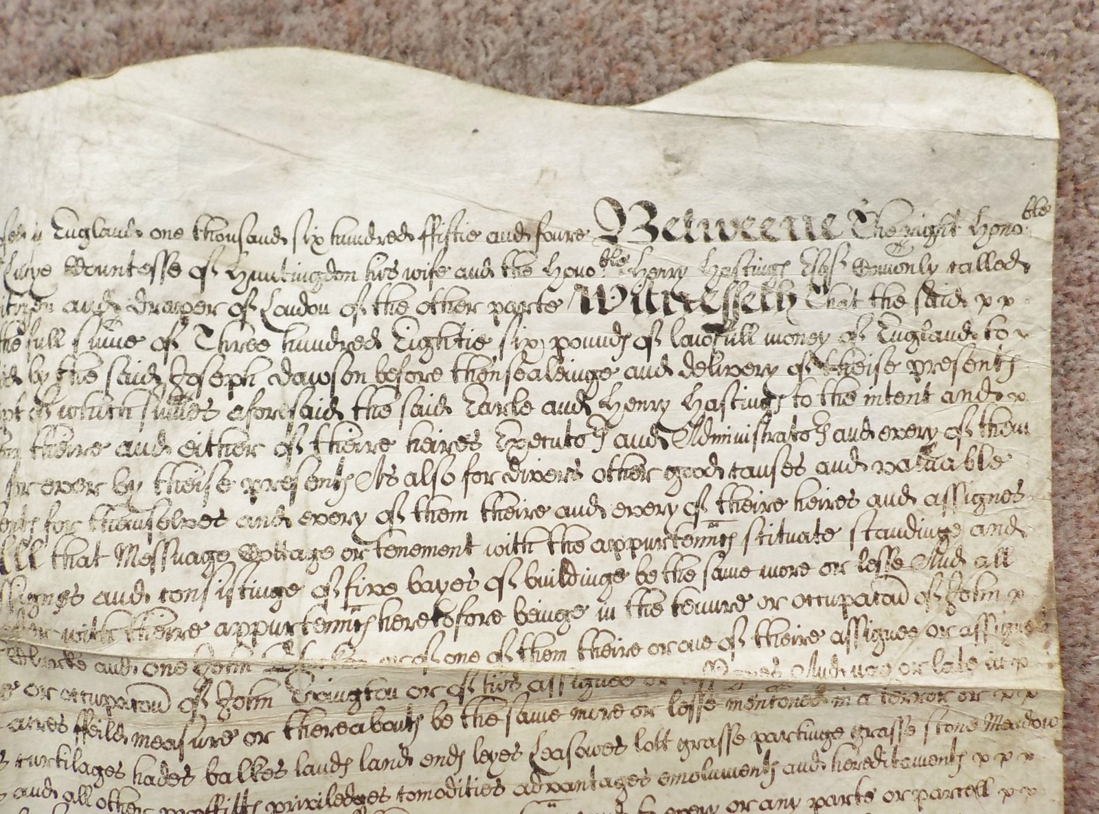 1654 Loughborough Vellum Indenture signed Earl Countess + Lord nice Calligraphy