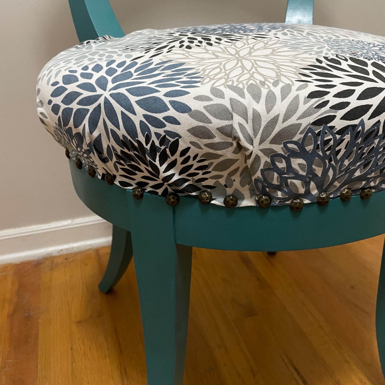 Vintage upcycled teal chair | Hand-painted eclectic floral design | One-of-a-kin