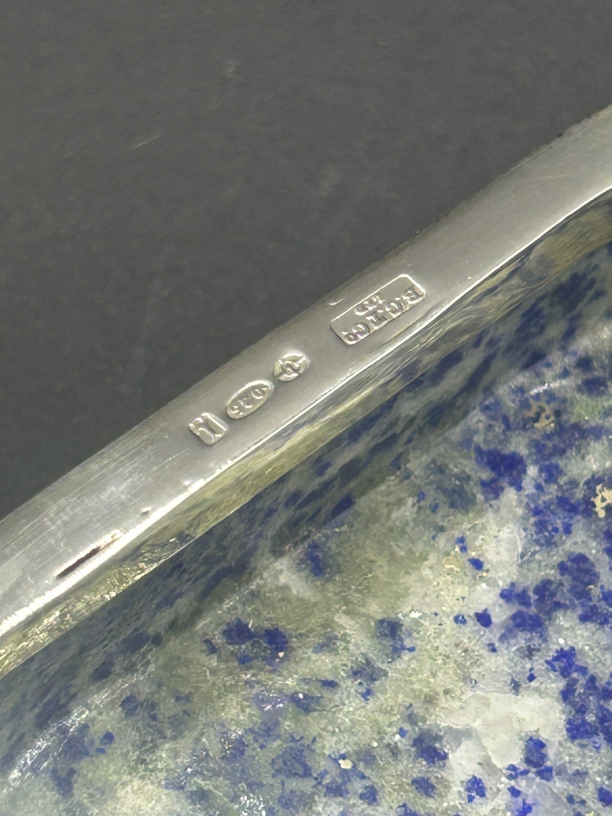 Antique Lapis Lazuli Stone Trinket Box Sterling Silver B.T.C Co. Ltd Stunning