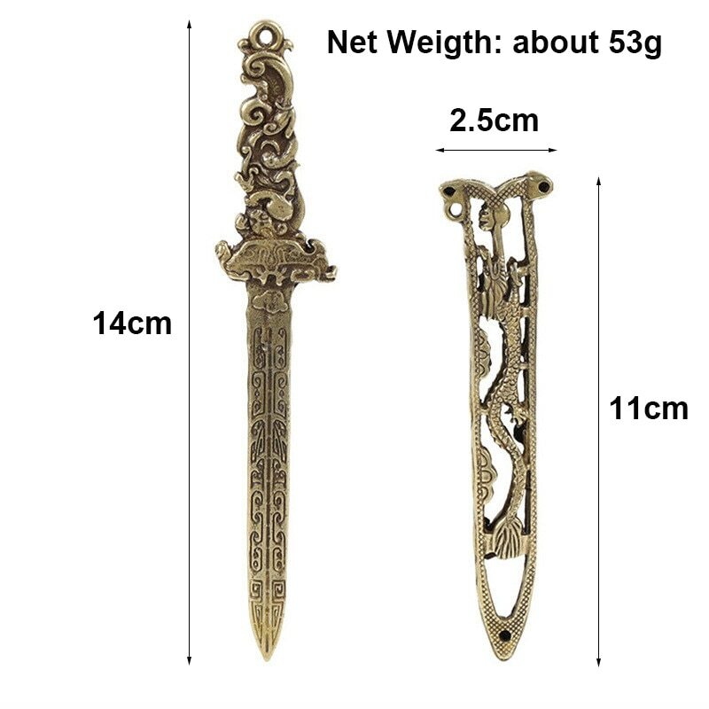 Bronze Dragon Sword Mini Doll Desktop Ornament Home Decoration Antique