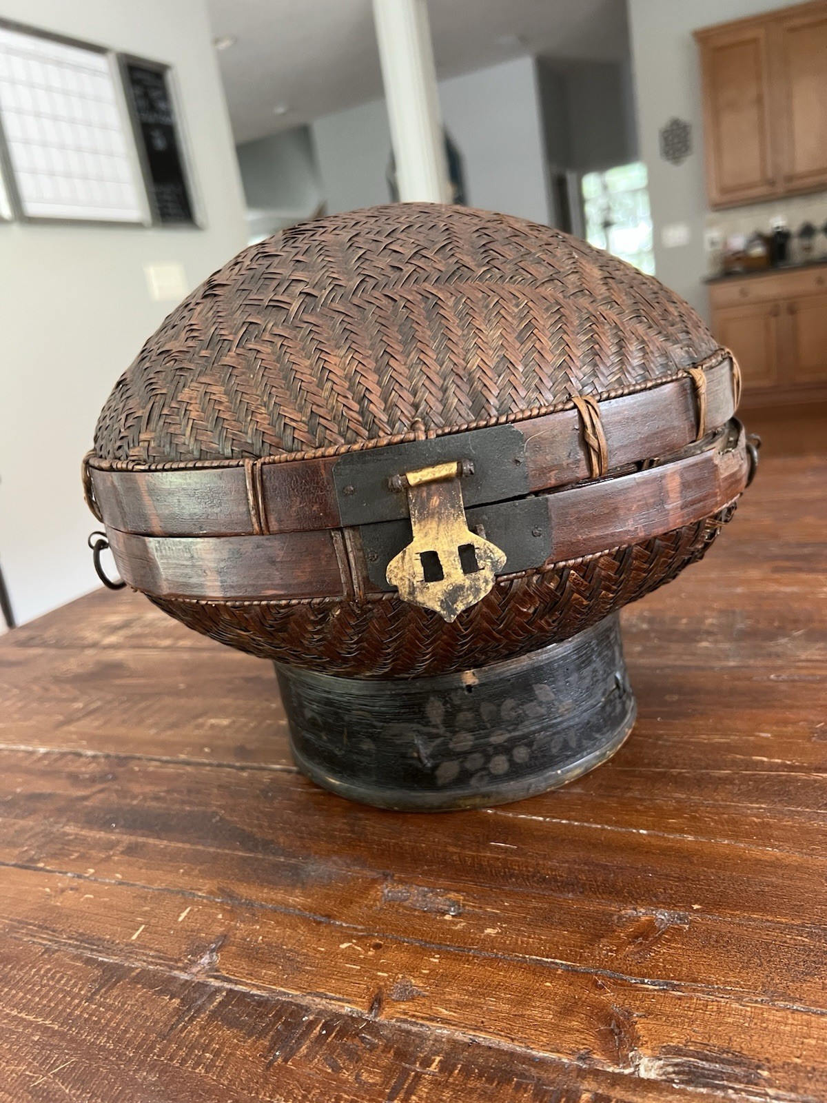 Antique Chinese Wedding Ceremonial Bamboo Woven Hat Box – Circa 1870
