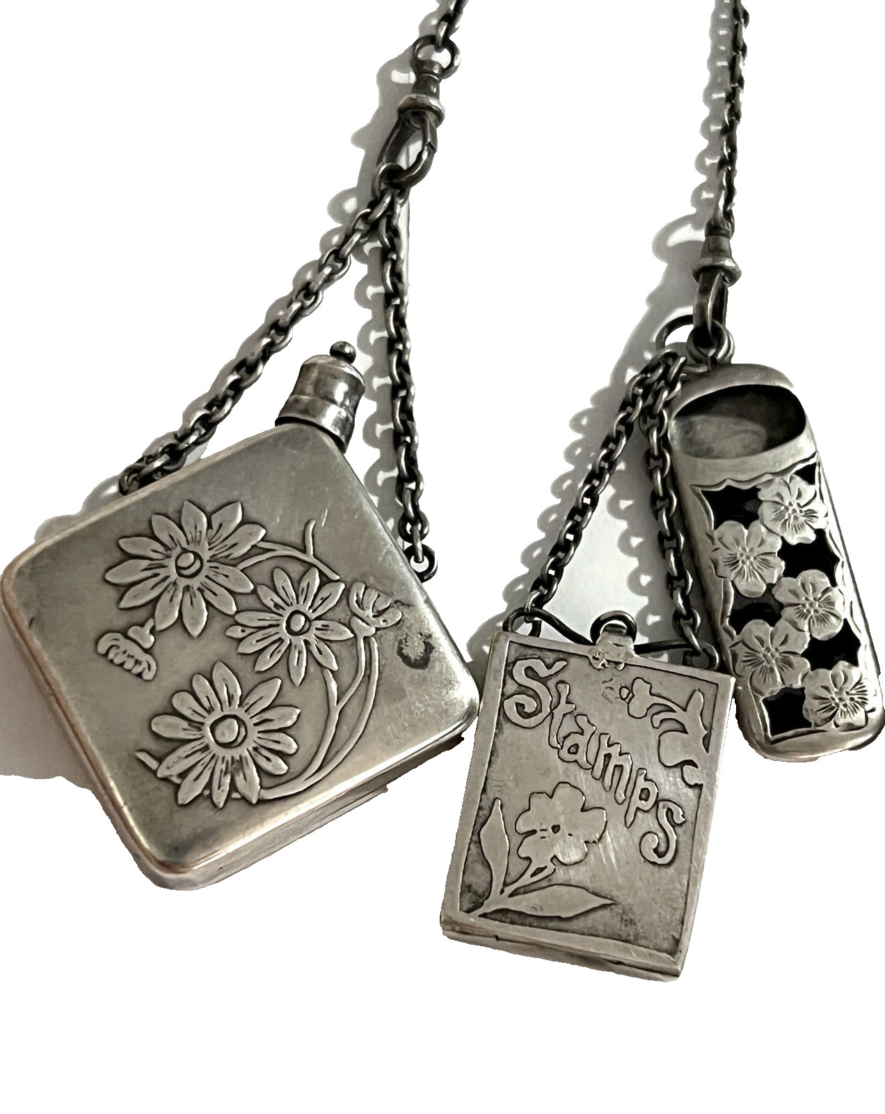 ANTIQUE VICTORIAN STERLING SILVER CHATELAINE FROM 19 CENTURY LARGE UNIQUE AS IS