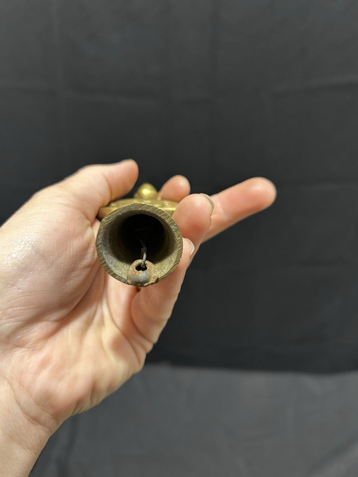 Vintage Brass Door Knocker Bell “Hustle” By Bells Of Sarna India Gold Etched 4″