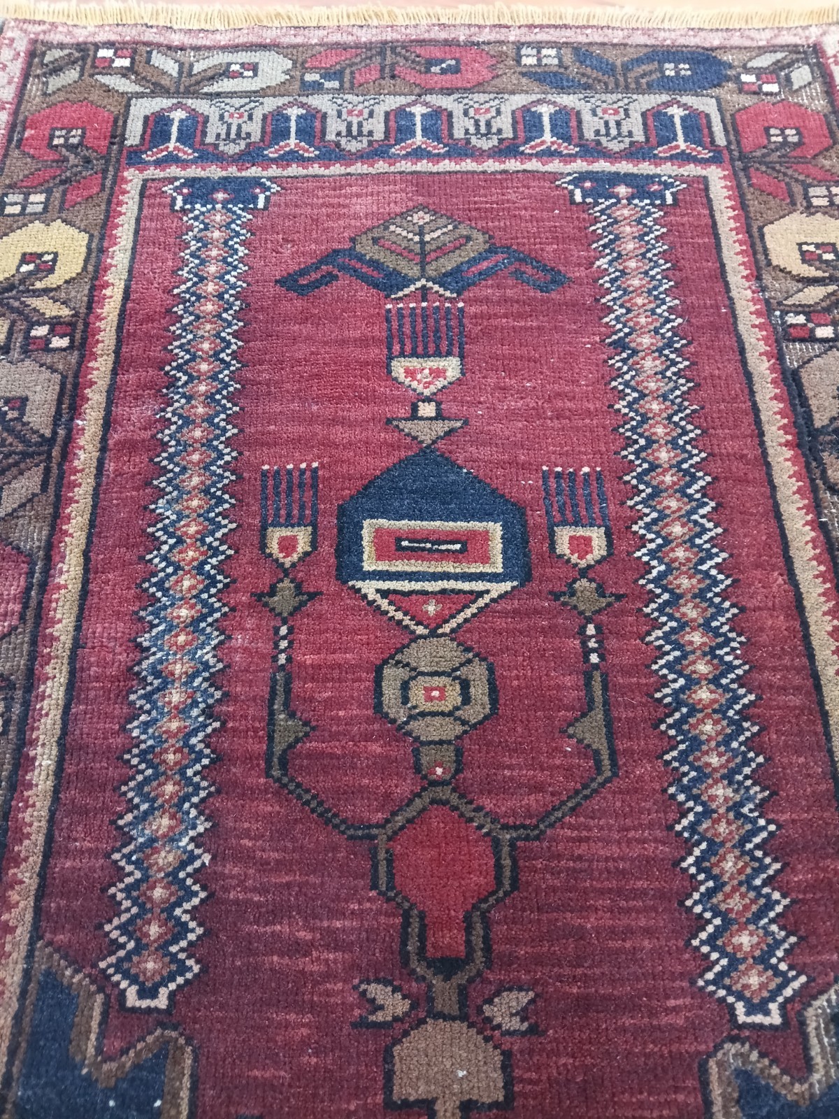 Antique Prayer Rug, Columnar Geometric Caucasian Rug, İnterior design rug