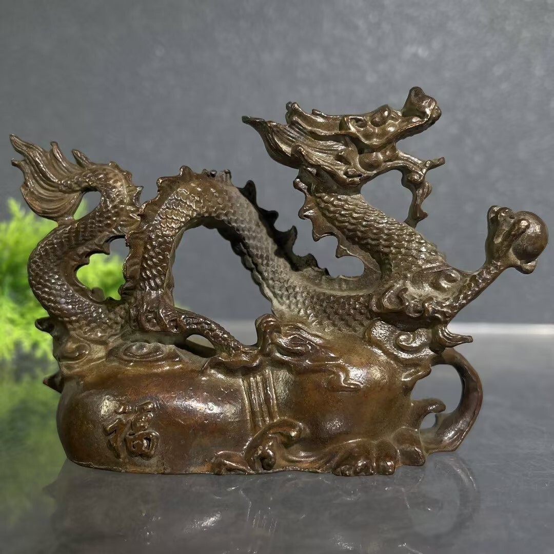Antique Bronze Chinese Dragon Figure Animal Ornaments Desk Home Decor|FreeShip