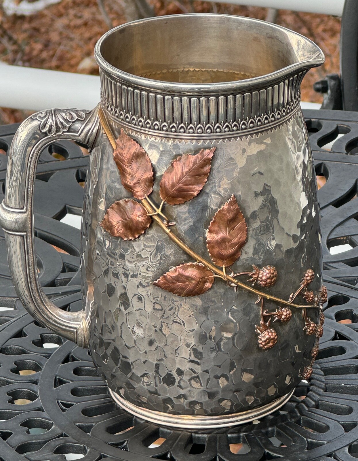 Gorham Mixed Metal Museum Quality Water Pitcher with Blackberry Bramble Theme