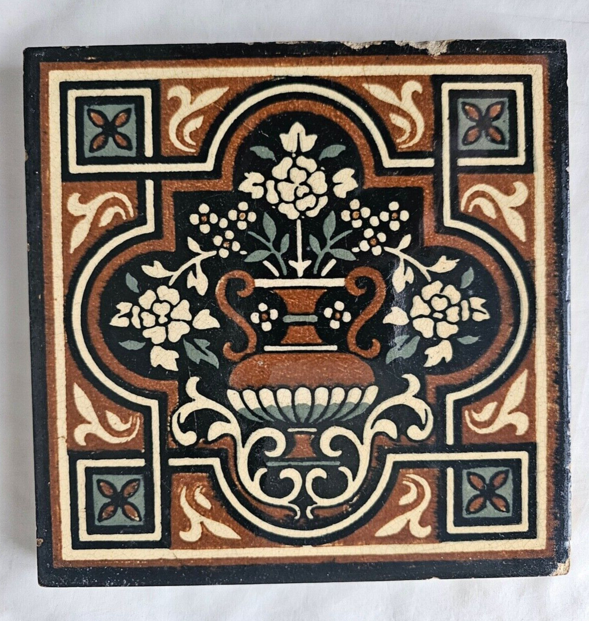 ELEGANT FLORAL DESIGN MINTON ANTIQUE 6 INCH TILE aesthetic colourful