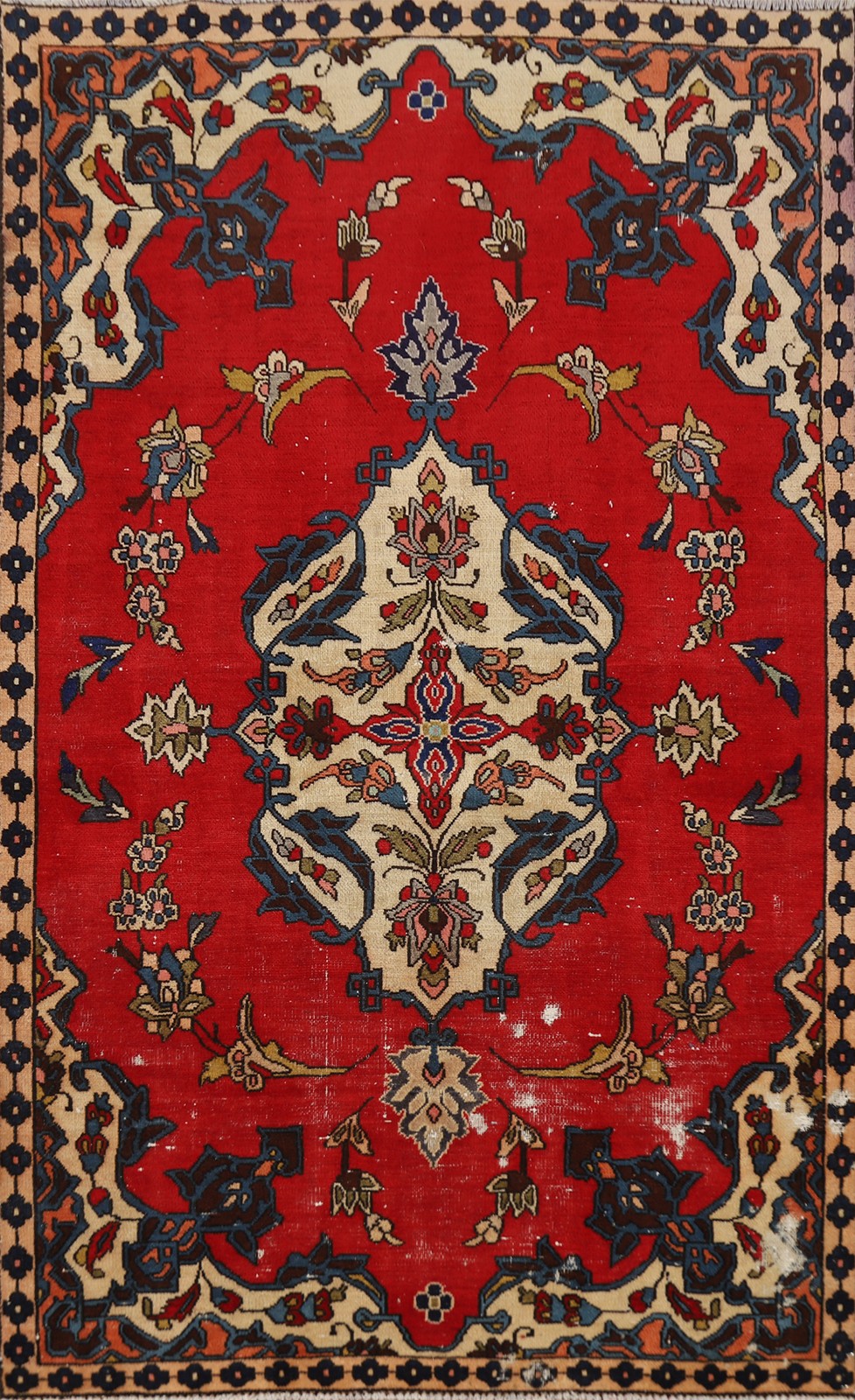 Red Traditional Handmade Rug 4×6 Wool Geometric Vintage Carpet for Any Room