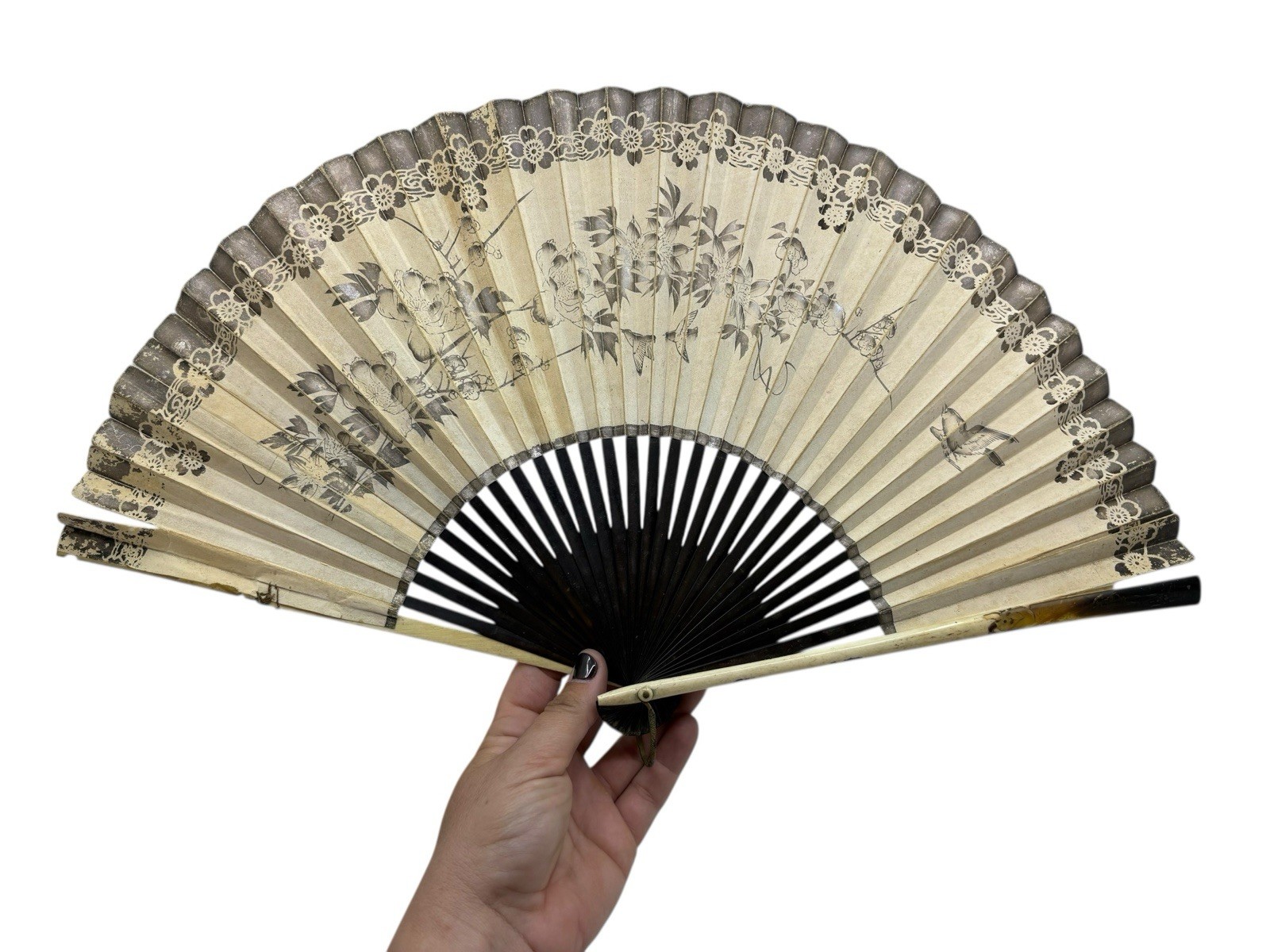 Antique japanese Paper And Bone Hand Folding Fan