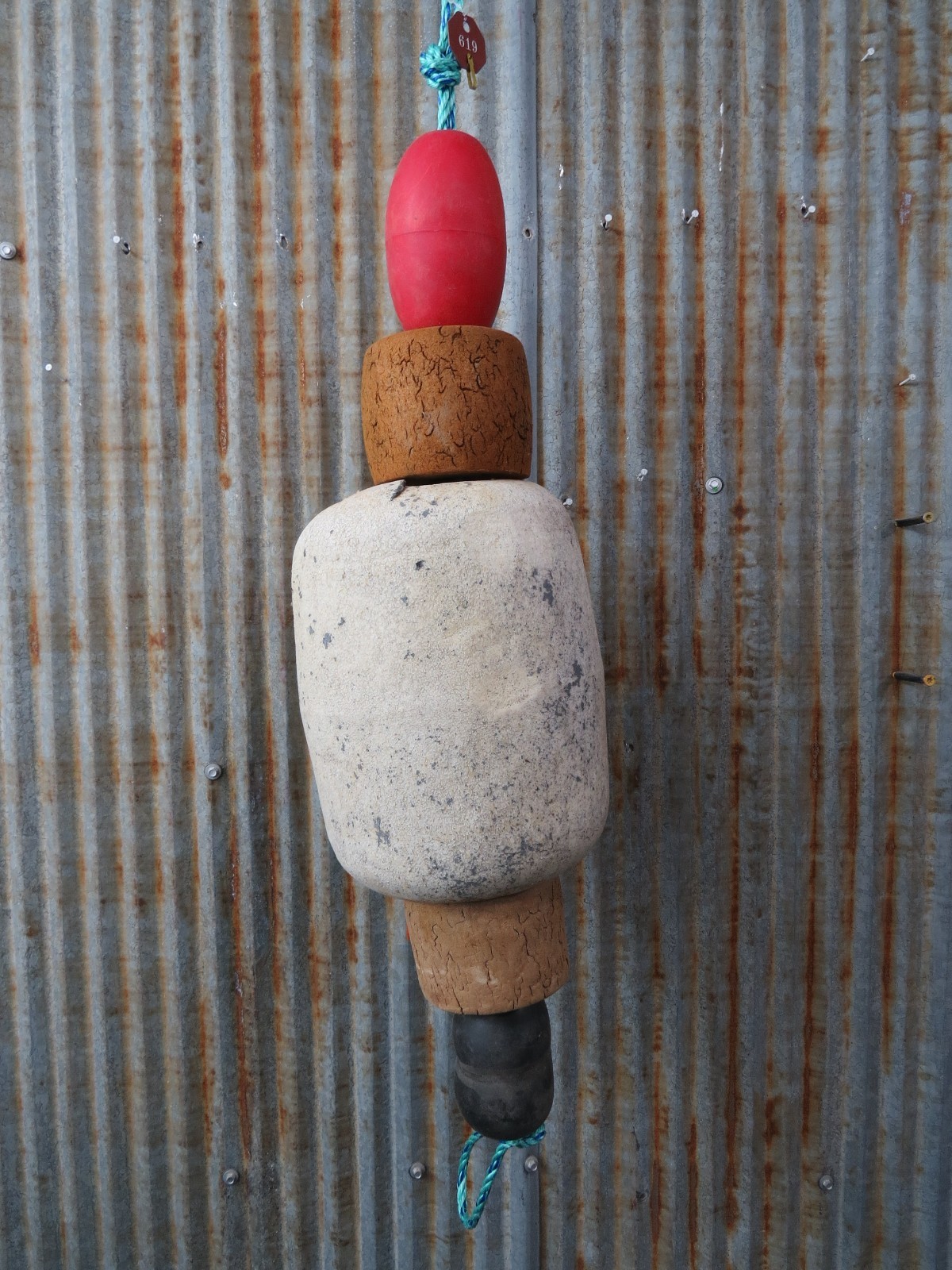 5 Old Fish Net Floats 24 Inches Long Fishing Buoys Bouys Tiki Hut Bar -(SF619)