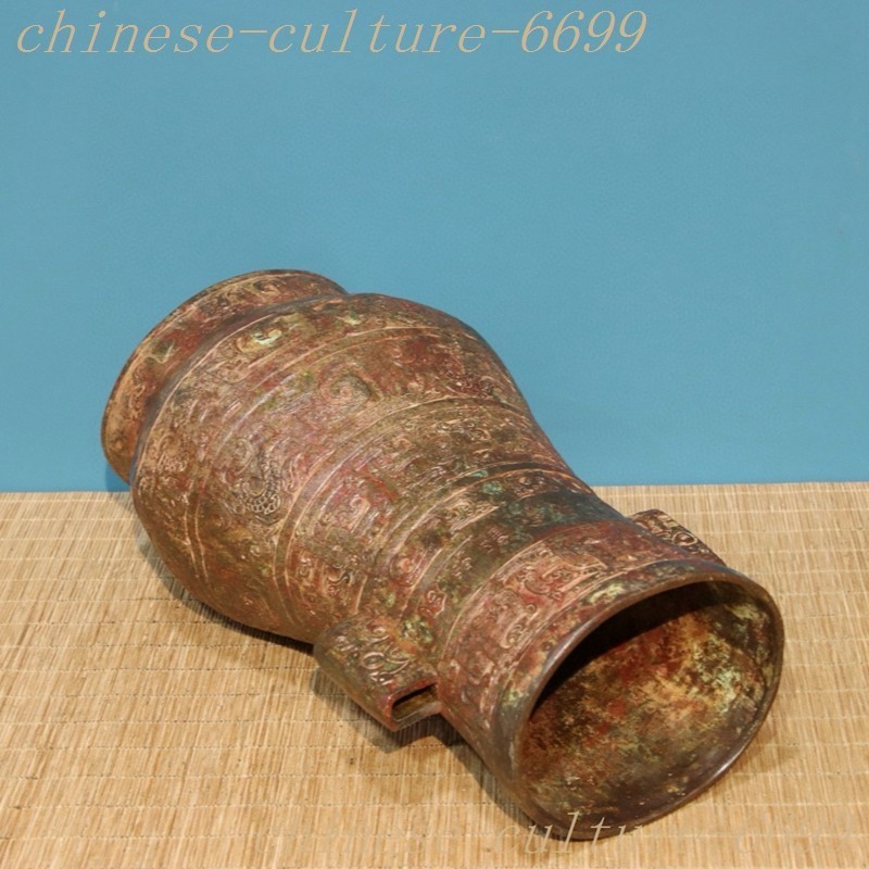 Old China Dynasty Bronze ware Inscription Beast binaural Zun Bottle Pot Vase