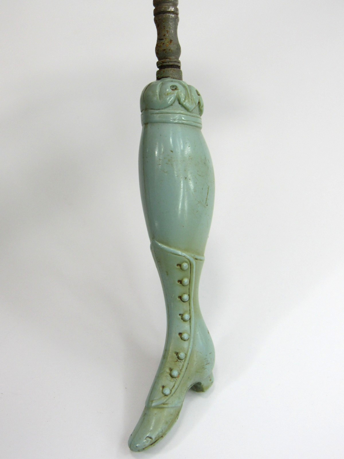 Unique Antique Victorian Button Hook w/ Green Bakelite BOOT Handle