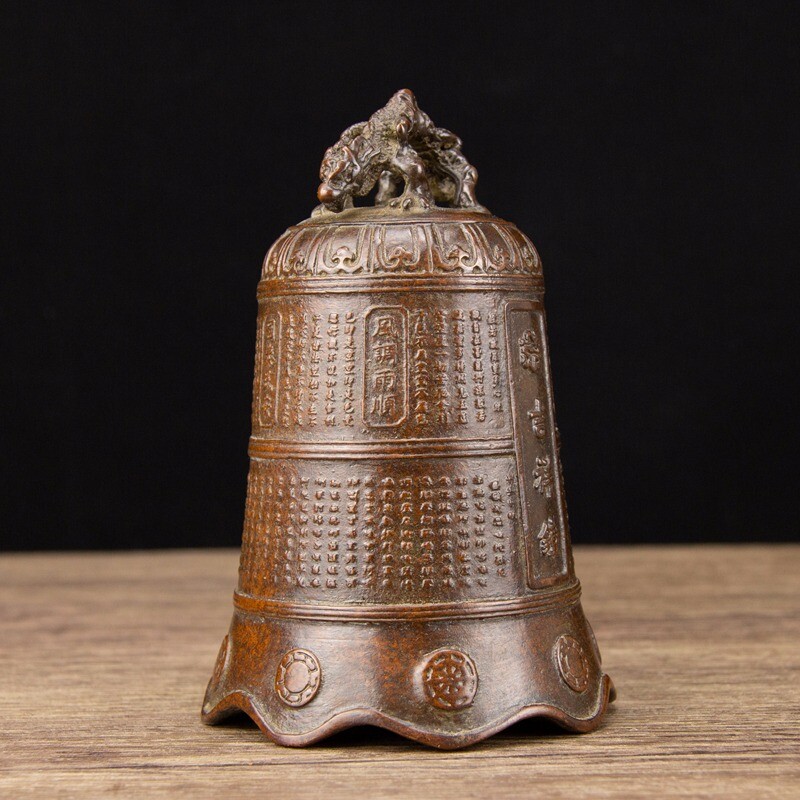 16 CM China Bronze bell Old Brass bell animal beast horologe