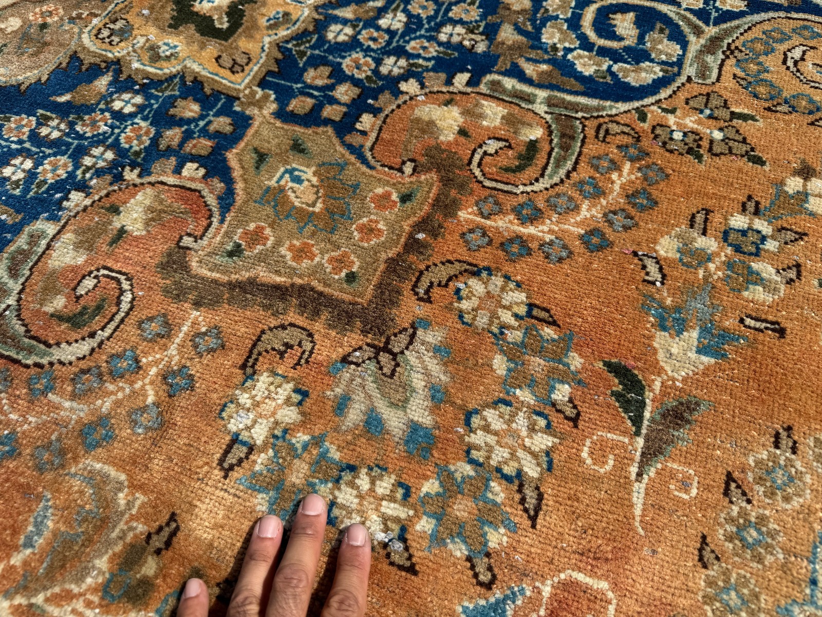 VINTAGE ORIENTAL RUG 10×13 handmade old ANTIQUE rust blue orange handwoven 9×12