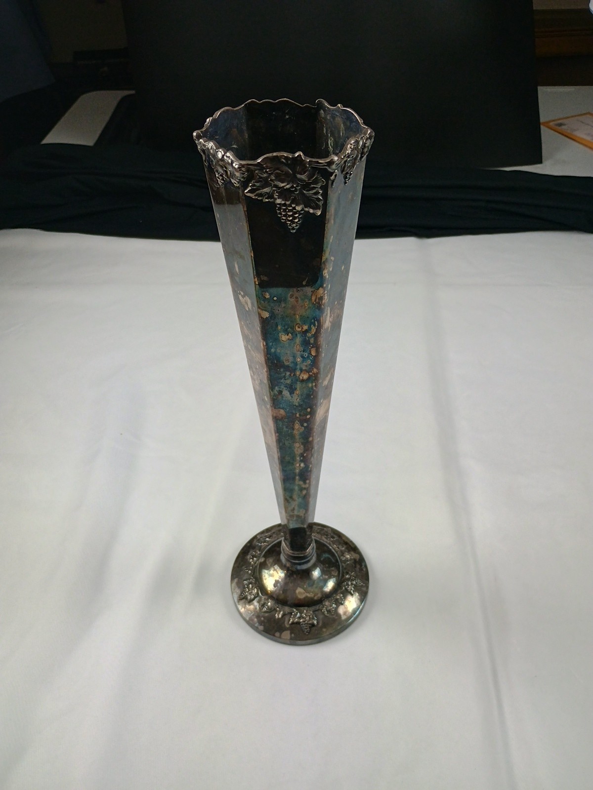 Antique Victorian Silver Plate Trumpet Vase 16″ Sheffield, Henry Wilkinson