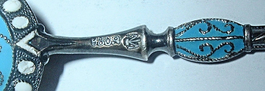 Antique MH Marcus Hammer 930S Fine Silver Blue Cloisonné Enamel *DEMITASSE SPOON