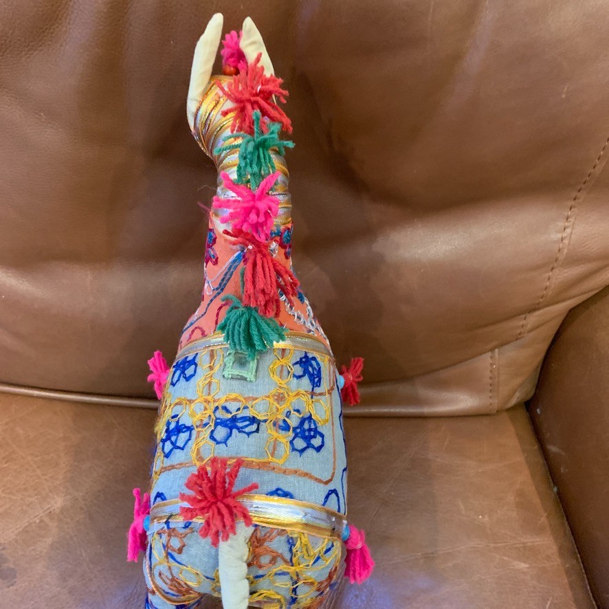 VTG Indian Rajasthani Horse Embroidered Fabric Mirrors Tassel Folk MCM 12x9x5″